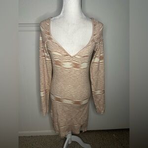 Altar'd State Tan and Cream Long Sleeve Body con Dress size L